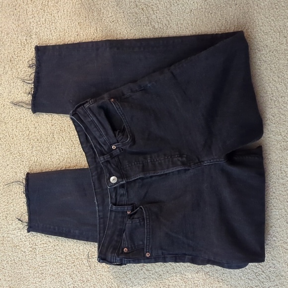 Divided by H & M Black Button Fly Frayed Skinny Jeans Rockabilly Size 10 - Picture 1 of 8